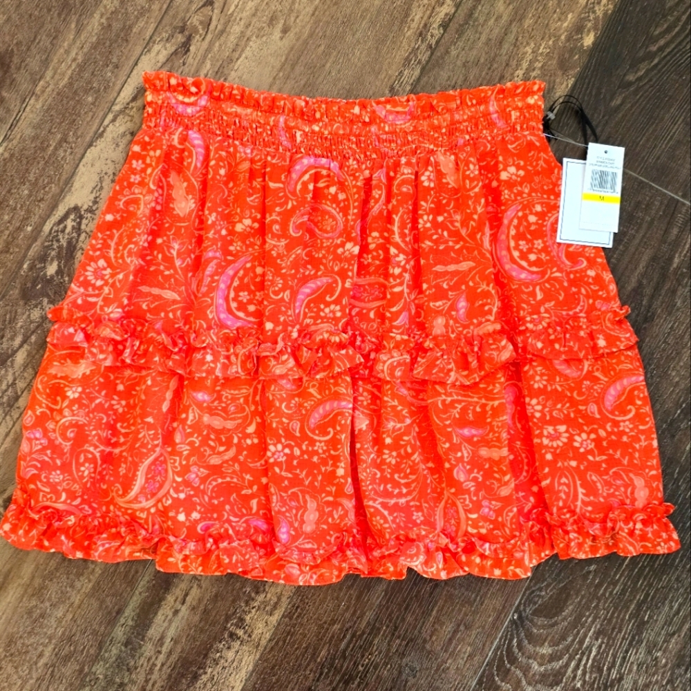NWT 1 STATE Orange Paisley Mini Skirt